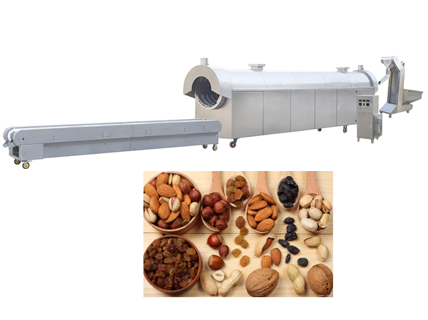 Nut flavouring frying and roasting processing machine and nut shelling and peeling machines